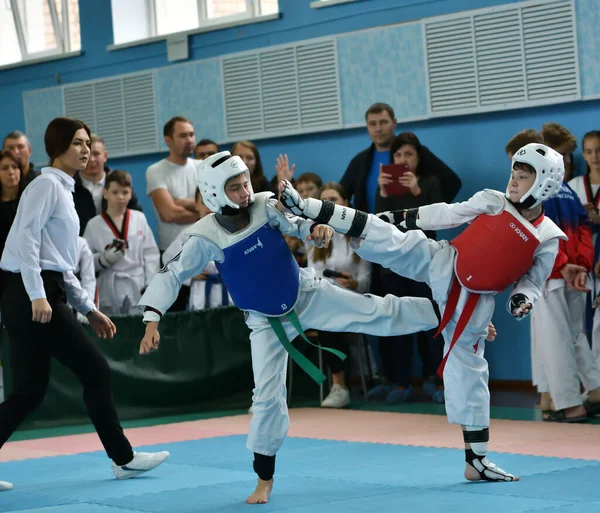 Orenburg Russie Octobre 2019 Les Garçons Concourent Taekwondo Championnat Ouvert — Photo