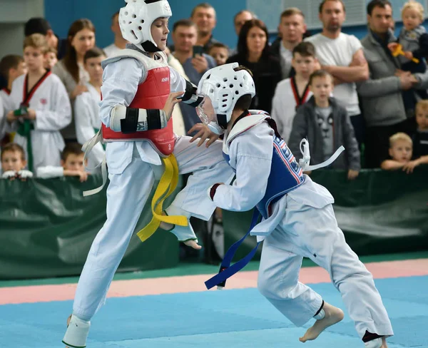 Orenburg Russia Ottobre 2019 Ragazzi Gareggiano Nel Taekwondo All Orenburg — Foto Stock