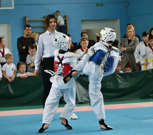 Orenburg Ryssland Oktober 2019 Pojkar Tävlar Taekwondo Orenburg Open Taekwondo — Stockfoto