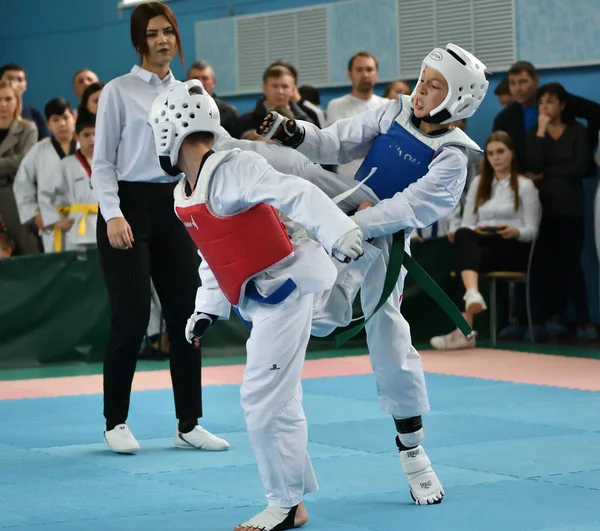 Orenburg Rusko Října 2019 Kluci Soutěží Taekwondu Mistrovství Orenburgu Taekwondu — Stock fotografie