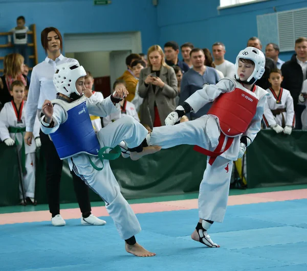 Orenburg Russland Oktober 2019 Jungen Messen Sich Taekwondo Bei Der — Stockfoto
