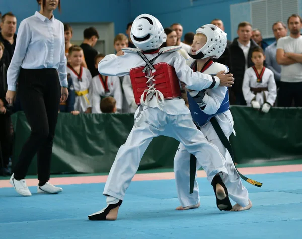 Orenburg Rusko Října 2019 Kluci Soutěží Taekwondu Mistrovství Orenburgu Taekwondu — Stock fotografie