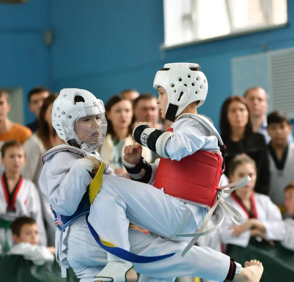 Orenburg Russia October 2019 Boys Compete Taekwondo Orenburg Open Taekwondo — Stock Photo, Image