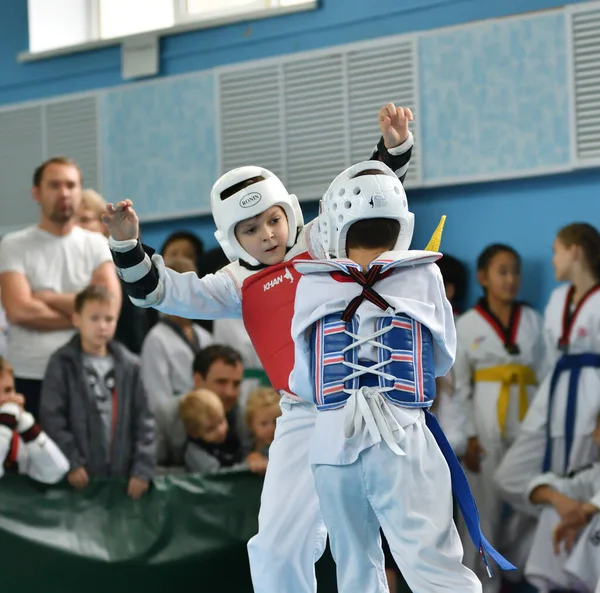 Orenburg Ryssland Oktober 2019 Pojkar Tävlar Taekwondo Orenburg Open Taekwondo — Stockfoto