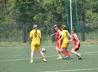  Orenburg, Rusya - 12 Haziran 2019: Rusya Günü 'ne adanmış kadınlar futbol turnuvası