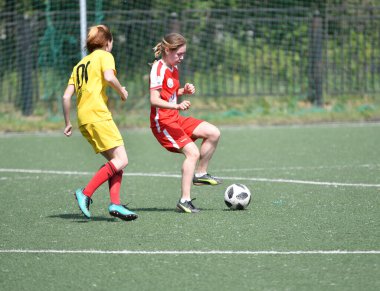  Orenburg, Rusya - 12 Haziran 2019: Rusya Günü 'ne adanmış kadınlar futbol turnuvası