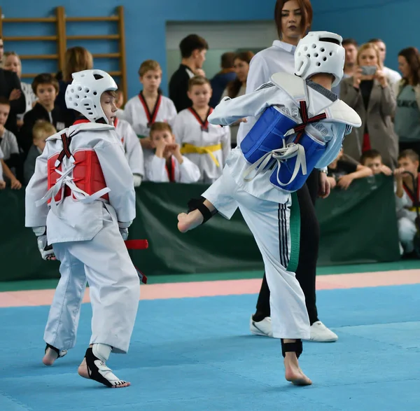 Orenburg Rússia Outubro 2019 Meninos Competem Taekwondo Orenburg Open Taekwondo — Fotografia de Stock
