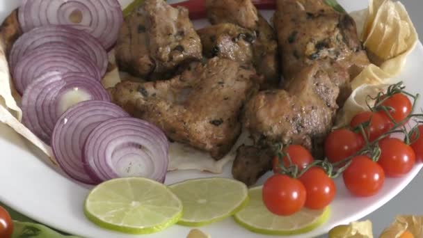 Skewers Mediterrane Keuken Met Verse Groenten — Stockvideo