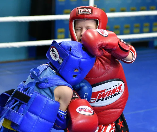 Orenburg Russie Octobre 2019 Les Garçons Concourent Boxe Thaïlandaise Pour — Photo