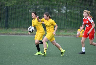  Orenburg, Rusya - 12 Haziran 2019: Rusya Günü 'ne adanmış kadınlar futbol turnuvası