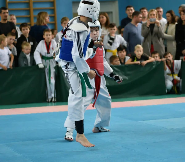 Orenburg Rusko Října 2019 Kluci Soutěží Taekwondu Mistrovství Orenburgu Taekwondu — Stock fotografie