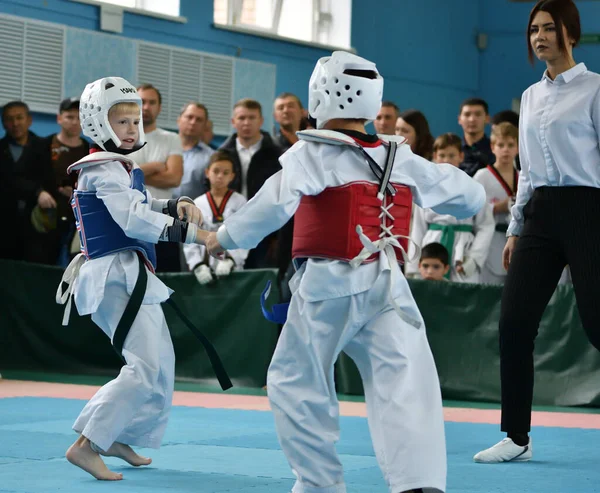 Orenburg Rusko Října 2019 Kluci Soutěží Taekwondu Mistrovství Orenburgu Taekwondu — Stock fotografie