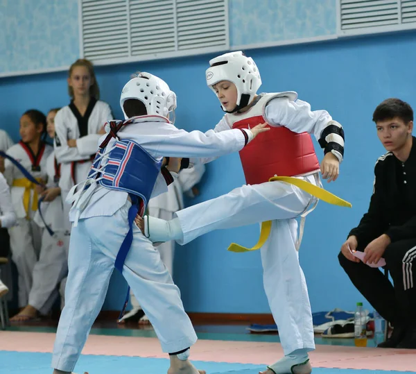 Orenburg Rusland Oktober 2019 Jongens Nemen Deel Aan Taekwondo Het — Stockfoto