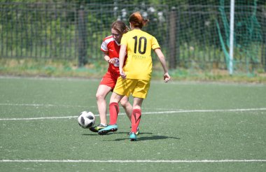  Orenburg, Rusya - 12 Haziran 2019: Rusya Günü 'ne adanmış kadınlar futbol turnuvası