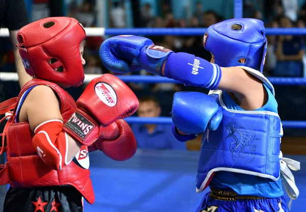 Orenburg Russia October 2019 Boys Compete Thai Boxing Orenburg Cup — Stock Photo, Image