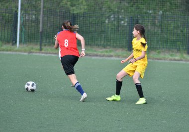  Orenburg, Rusya - 12 Haziran 2019: Rusya Günü 'ne adanmış kadınlar futbol turnuvası