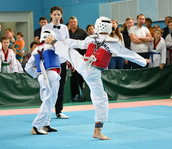 Orenburg Ryssland Oktober 2019 Pojkar Tävlar Taekwondo Orenburg Open Taekwondo — Stockfoto