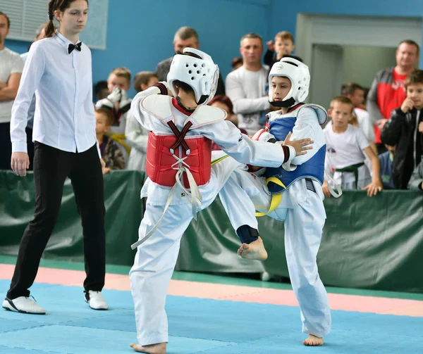 Orenburg Rusko Října 2019 Kluci Soutěží Taekwondu Orenburg Open Taekwondo — Stock fotografie