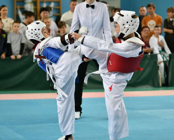 Orenburg Rússia Outubro 2019 Meninos Competem Taekwondo Orenburg Open Taekwondo — Fotografia de Stock