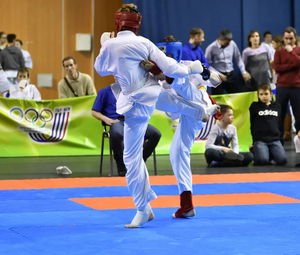 Orenburg Rússia Março 2017 Ano Meninos Competem Karatê Campeonato Região — Fotografia de Stock