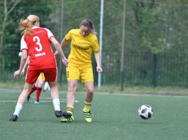  Orenburg, Rusya - 12 Haziran 2019: Rusya Günü 'ne adanmış kadınlar futbol turnuvası