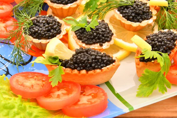 Tartelettes Caviar Noir Légumes Frais — Photo