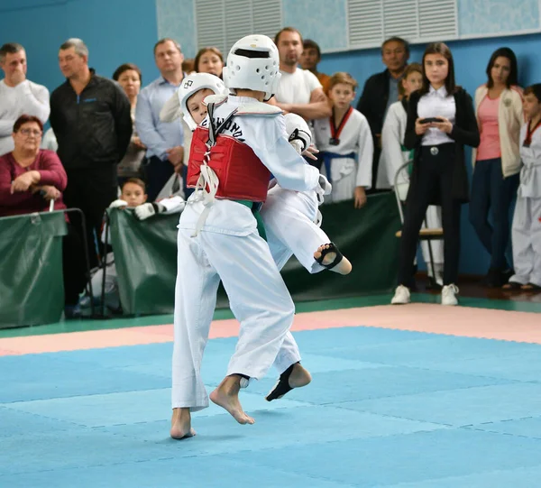 Orenburg Russia October 2019 Boys Compete Taekwondo Orenburg Open Taekwondo — Stock Photo, Image