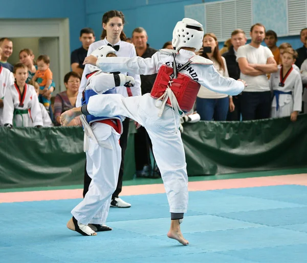 Orenburg Rússia Outubro 2019 Meninos Competem Taekwondo Orenburg Open Taekwondo — Fotografia de Stock