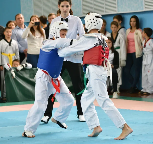 Orenburg Russia Ottobre 2019 Ragazzi Gareggiano Taekwondo All Orenburg Open — Foto Stock