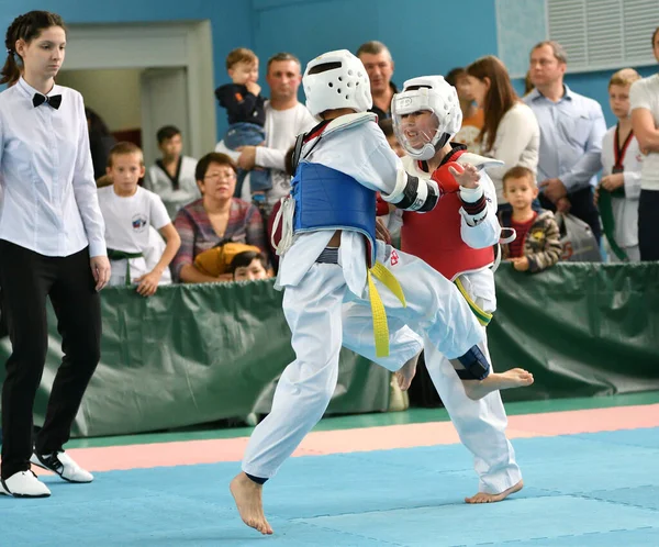 Orenburg Russia Ottobre 2019 Ragazzi Gareggiano Taekwondo All Orenburg Open — Foto Stock