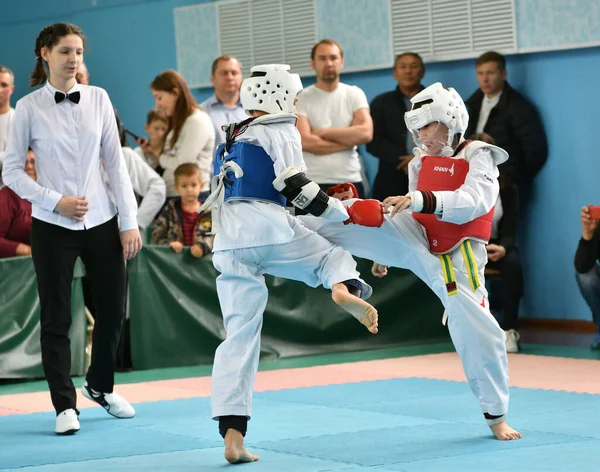 Orenburg Rússia Outubro 2019 Meninos Competem Taekwondo Orenburg Open Taekwondo — Fotografia de Stock