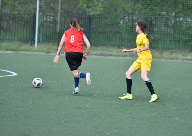  Orenburg, Rusya - 12 Haziran 2019: Rusya Günü 'ne adanmış kadınlar futbol turnuvası