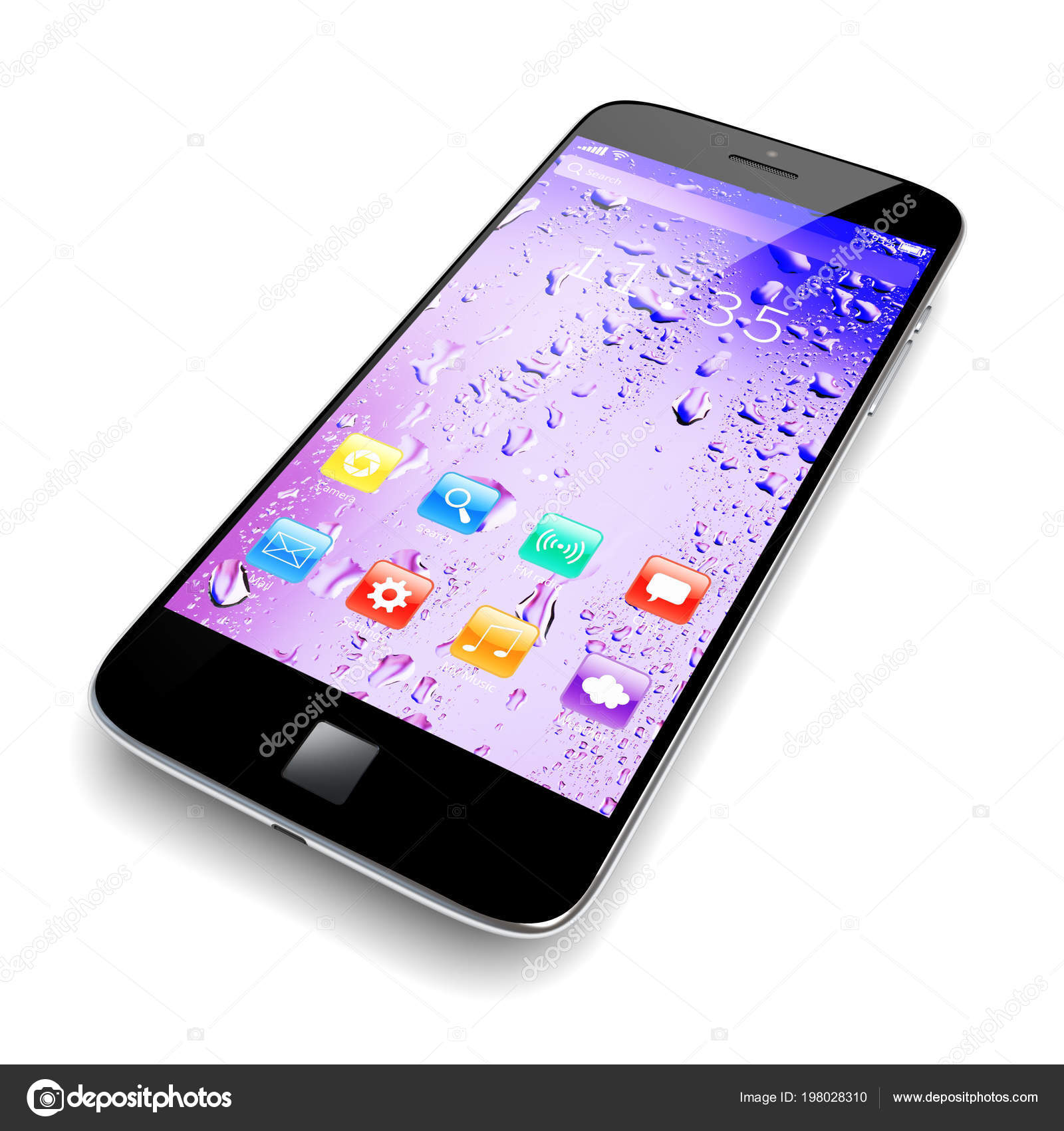 Celular Smartphone Com Apps Coloridos Papel Parede Tela Gota água