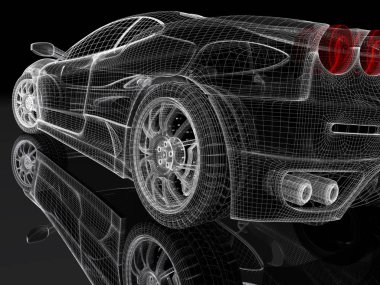 siyah zemin spor otomobil modeli. 3D görüntü