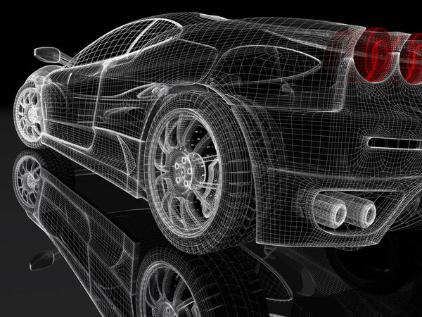 Sport car model on a black background. 3d rendered image