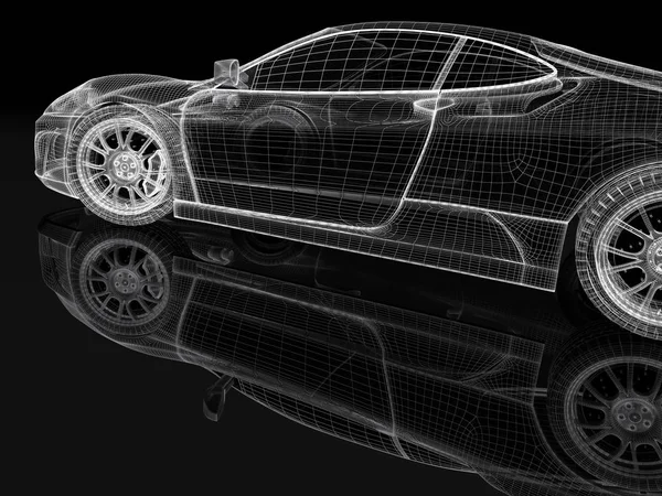 siyah zemin spor otomobil modeli. 3D görüntü