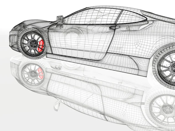Araba Araç Blueprint Örgü Modeli Beyaz Zemin Üzerine Kırmızı Fren — Stok fotoğraf