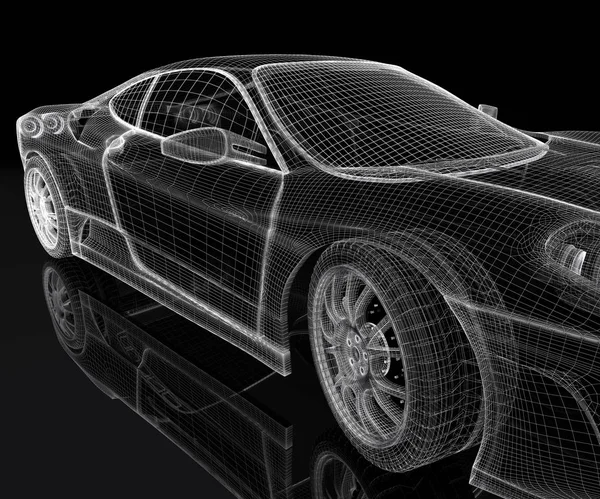 Модель Спортивного Автомобіля Чорному Тлі Тривимірне Зображення — стокове фото