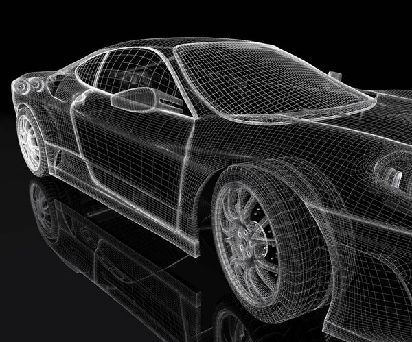 Sport car model on a black background. 3d rendered image