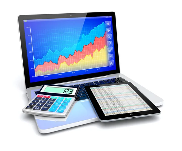 Obchodní Úspěch Zlepšení Finanční Analýza Konceptu Přenosný Počítač Růstový Diagram — Stock fotografie