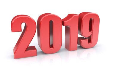 Beyaz zemin üzerine kırmızı 2019 yıl. 3D görüntü