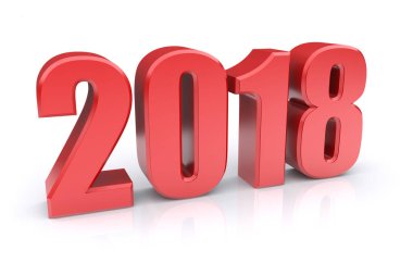 Beyaz zemin üzerine kırmızı 2018 yıl. 3D görüntü