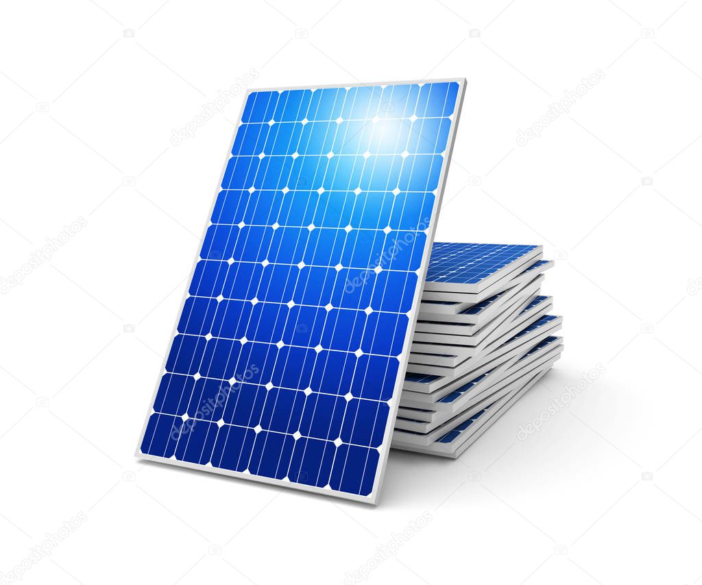 Battery solar energy power electricity panels. 3d image