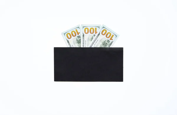 Flatlay Peněz Prázdné Obálce Černé Bílém Pozadí Pohled Shora Úplatek — Stock fotografie