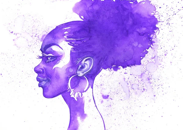 Красота Акварели Африканская Женщина Живопись Монохромной Модной Иллюстрацией Ручной Портрет — стоковое фото