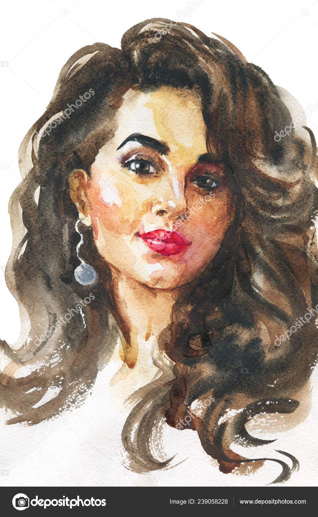 Watercolor Beauty Young Woman Hand Drawn Portrait Girl Painting Fashion Stock Photo By ©Cincinart 239058228