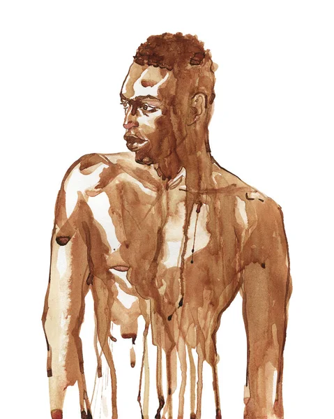 Aquarel Knappe Afrikaanse Man Schilderij Mode Illustratie Hand Getekend Portret — Stockfoto