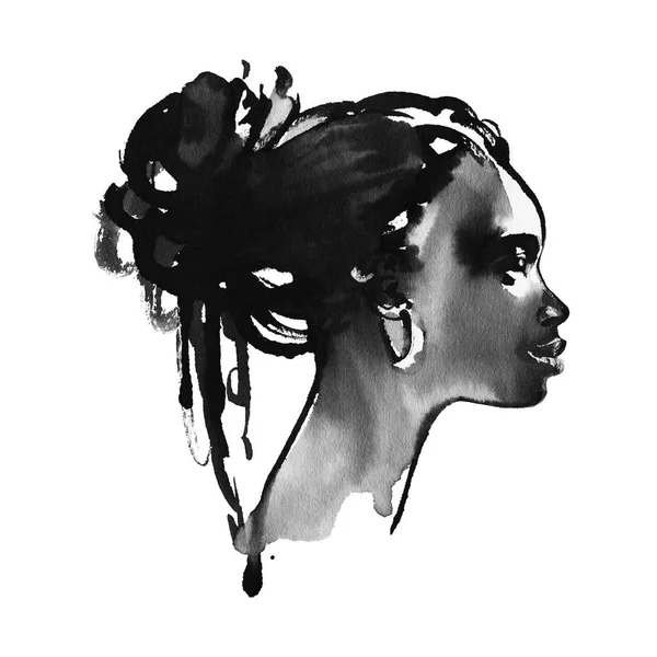 Aquarelle Beauté Femme Africaine Peinture Illustration Mode Dans Style Main — Photo