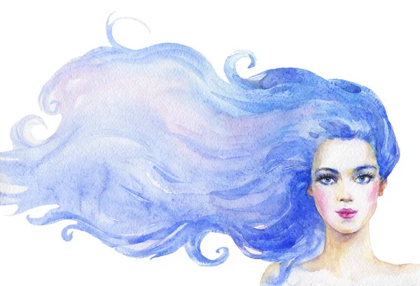 งสวยผมยาวส ปหญ งสาวท วาดด วยม ภาพวาดแฟช นบนพ นหล ขาว — ภาพถ่ายสต็อก