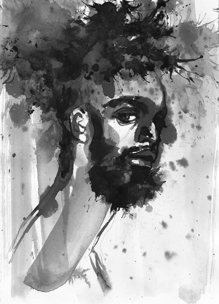 Aquarelle Bel Homme Africain Illustration Mode Peinture Portrait Dessiné Main — Photo